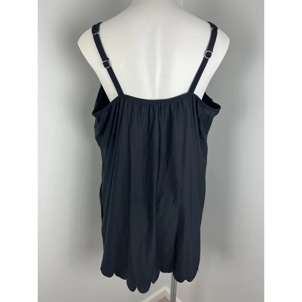 Swim Solutions Tummy Control Black Mesh Scalloped Hem Plus Size Swim Dress 24W - Image 5