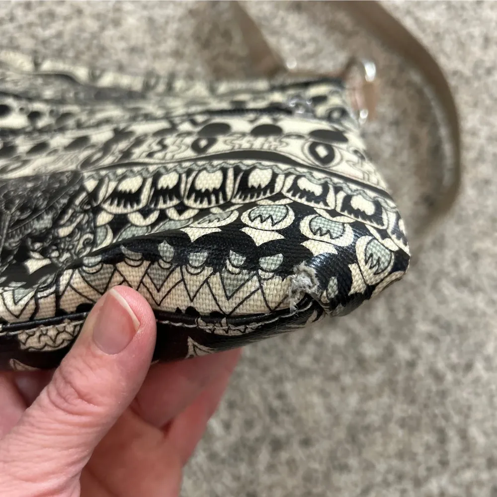 Sakroots  Crossbody Peace Bag Purse Coated Vinyl Black Tan Zip Pockets - Image 9