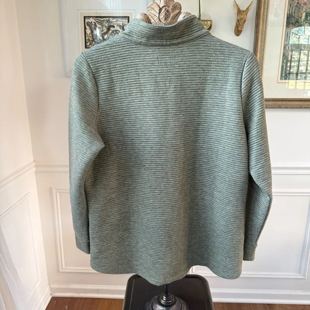 Joan Rivers  Moss Green Horizontal Rib Quarter Zip Pullover Pockets M - Image 5