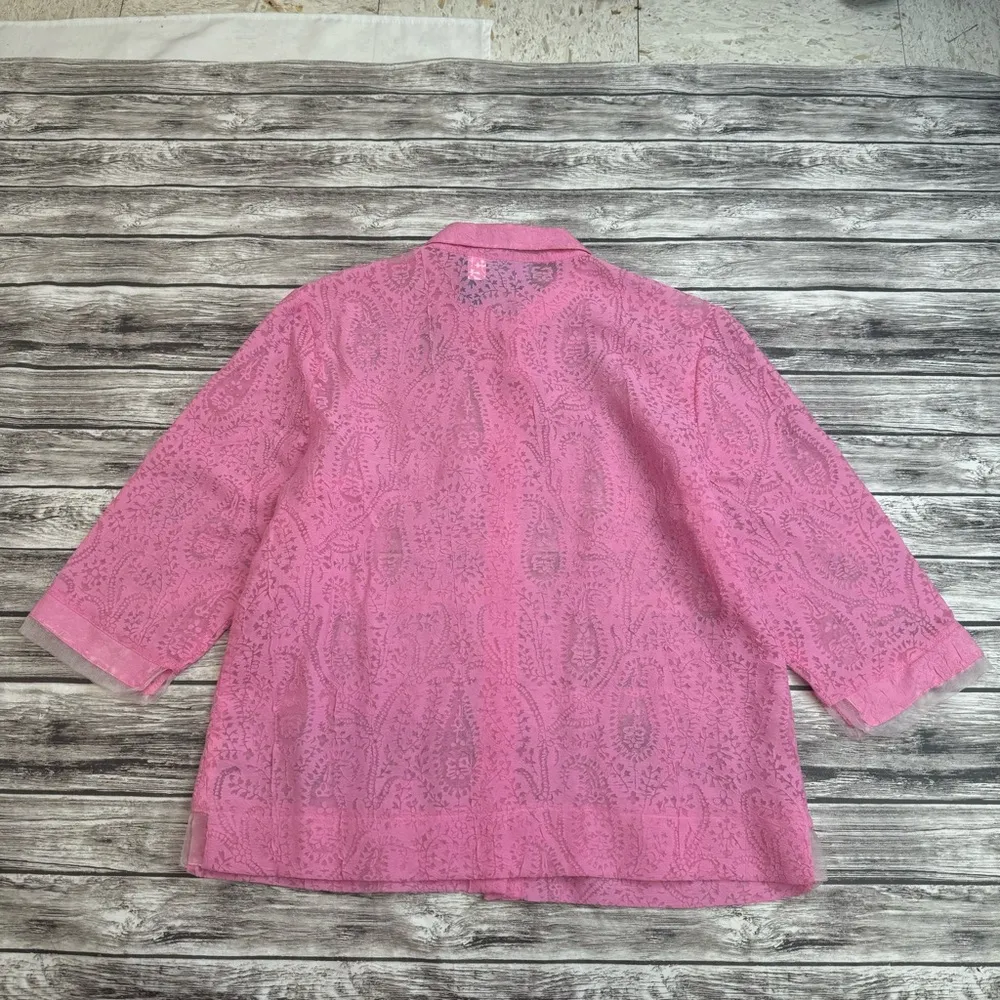 j.h. collectibles Women's Sheer Paisley Lace Button Up Blouse M Med Medium Pink - Image 13