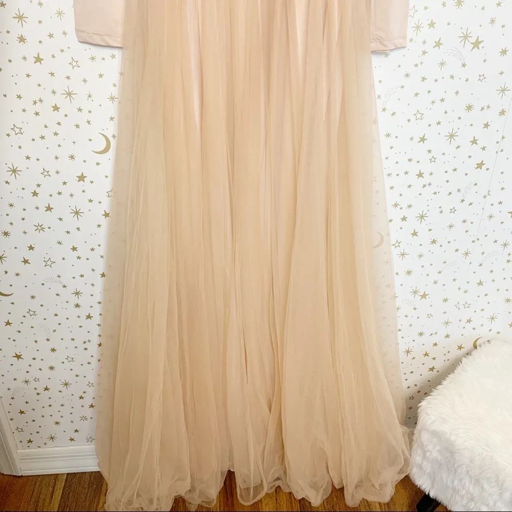 Blush Pink Long Sleeve Tulle Formal Gown Dress - Image 5