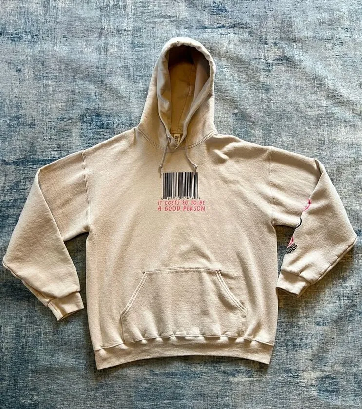 Beige It Costs $0 To Be A Good Person Hooded Sweatshirt Women's Large - Image 1
