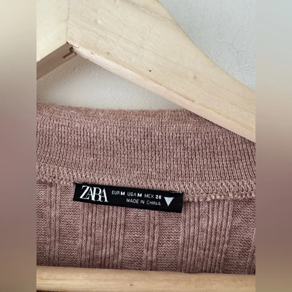 Zara Knit Brown Cropped Collared Long Sleeve Sweater Top - Image 2