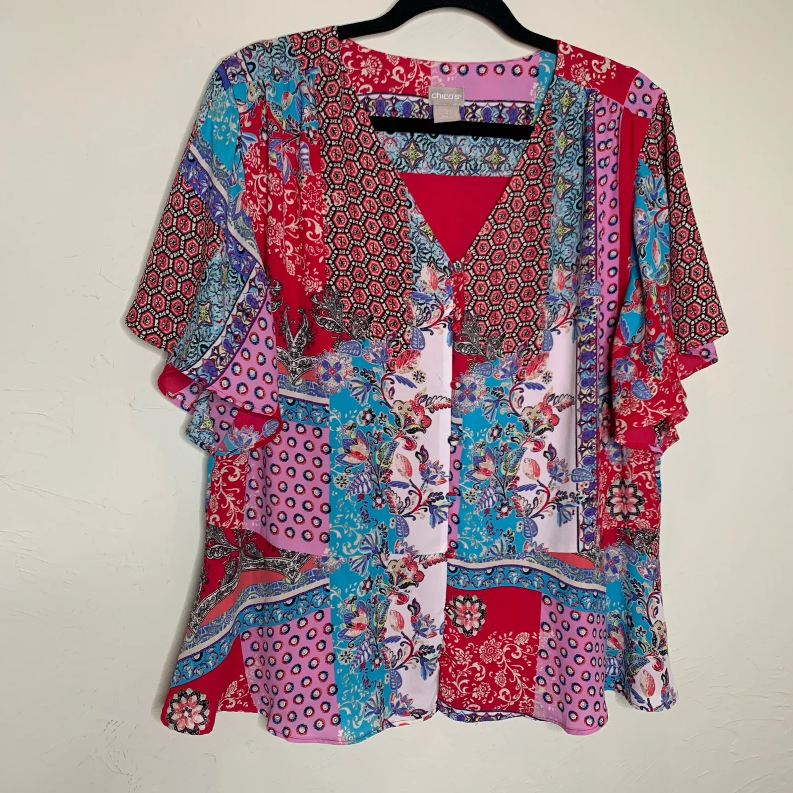 Chico's Bright Flowy Peplum Top Sz 2  12/14 - Image 5