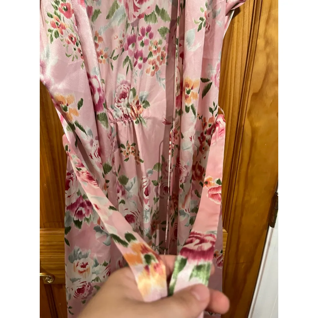 Vintage Oscar de la Renta Black Pink Feminine Floral Robe & Gown Set Slip Dress - Image 9