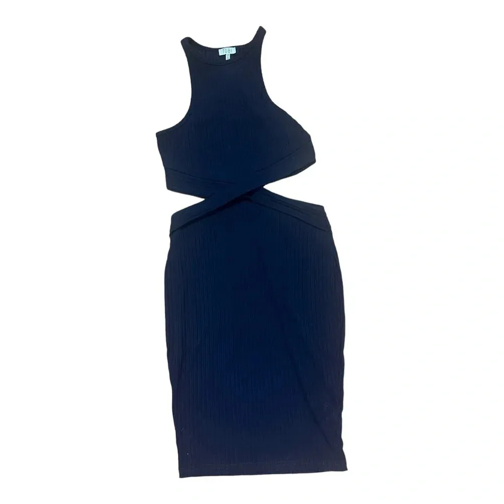 TOBI Dare Devil Cut Out Ribbed Navy Midi Length Dress // Size Small - Image 3