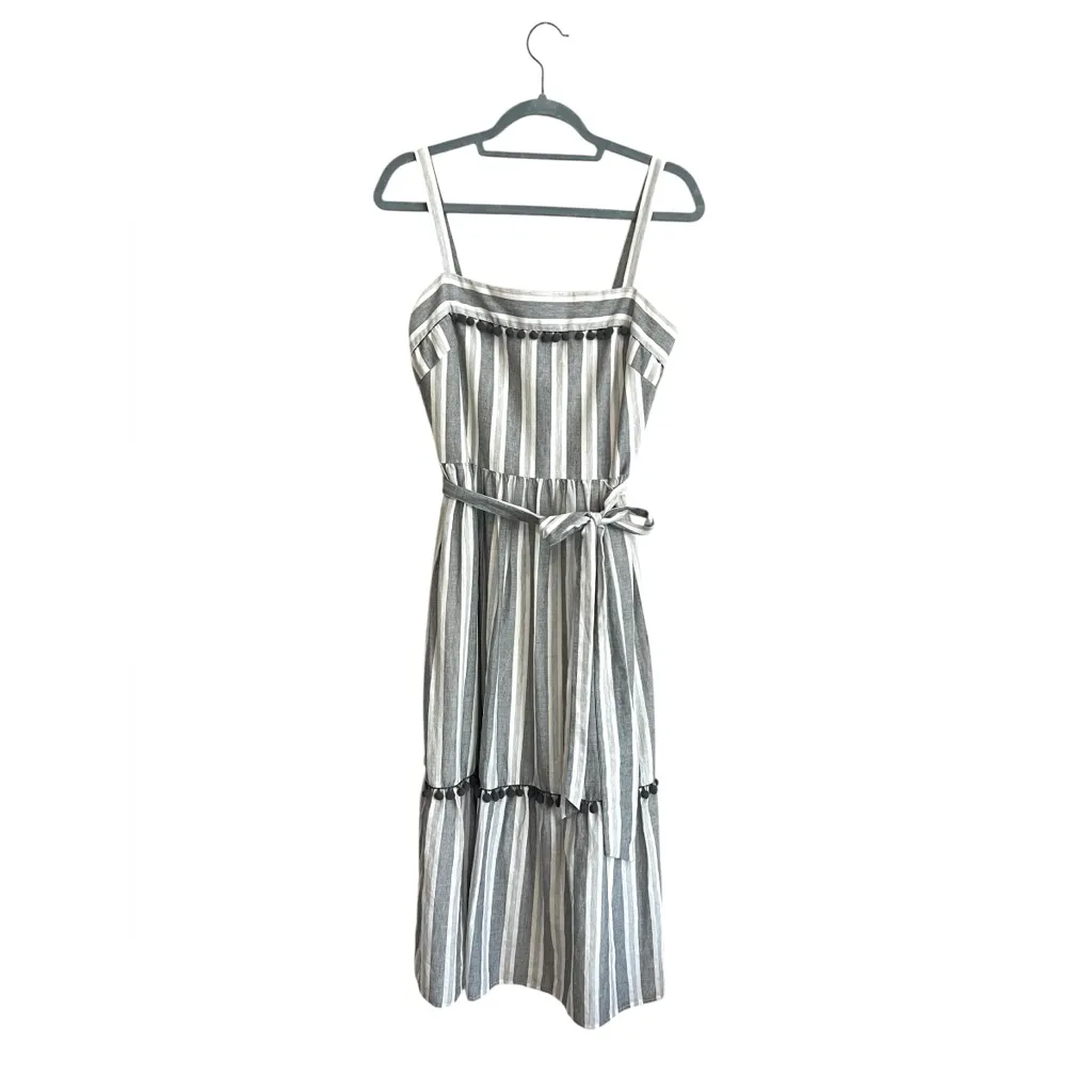 Maggy London Pom Pom Stripe Danni Gray Midi Dress Size 10P Petite - Image 3