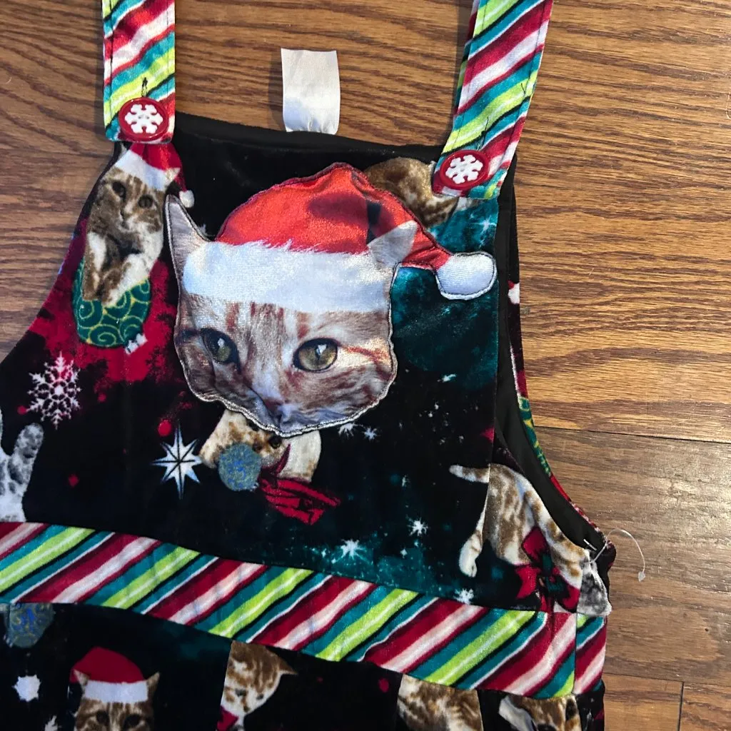 Christmas Cat Overall Jumpsuit Juniors Size Medium 7-9 Black Velvet Christmas - Image 7