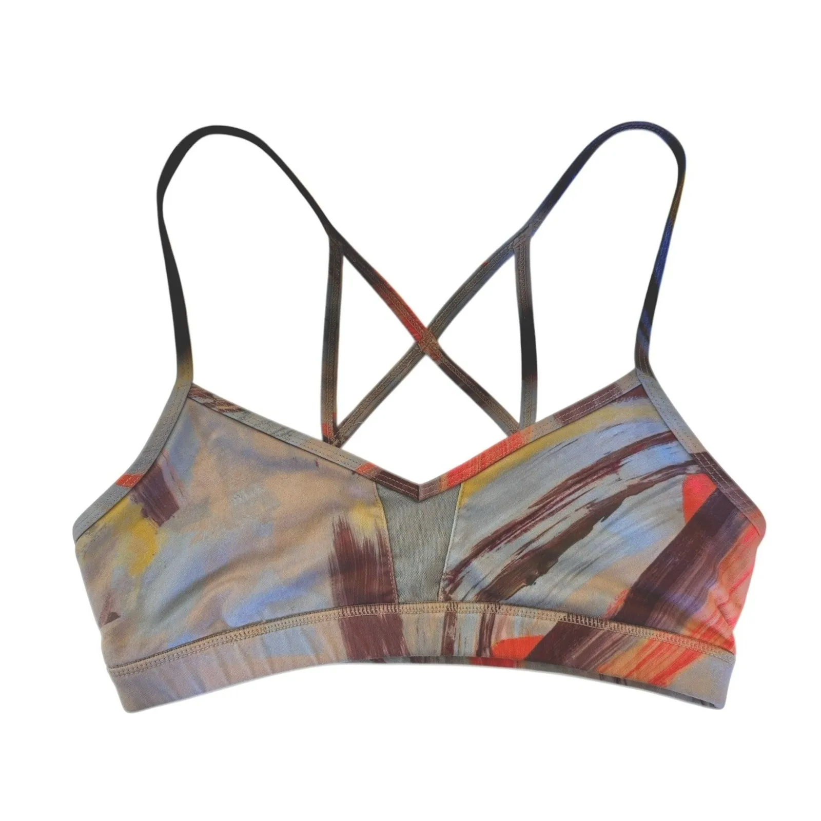 ALO Yoga Goddess Sports Bra Modernist Multi Watercolor V Neck Sweetheart Size S - Image 3