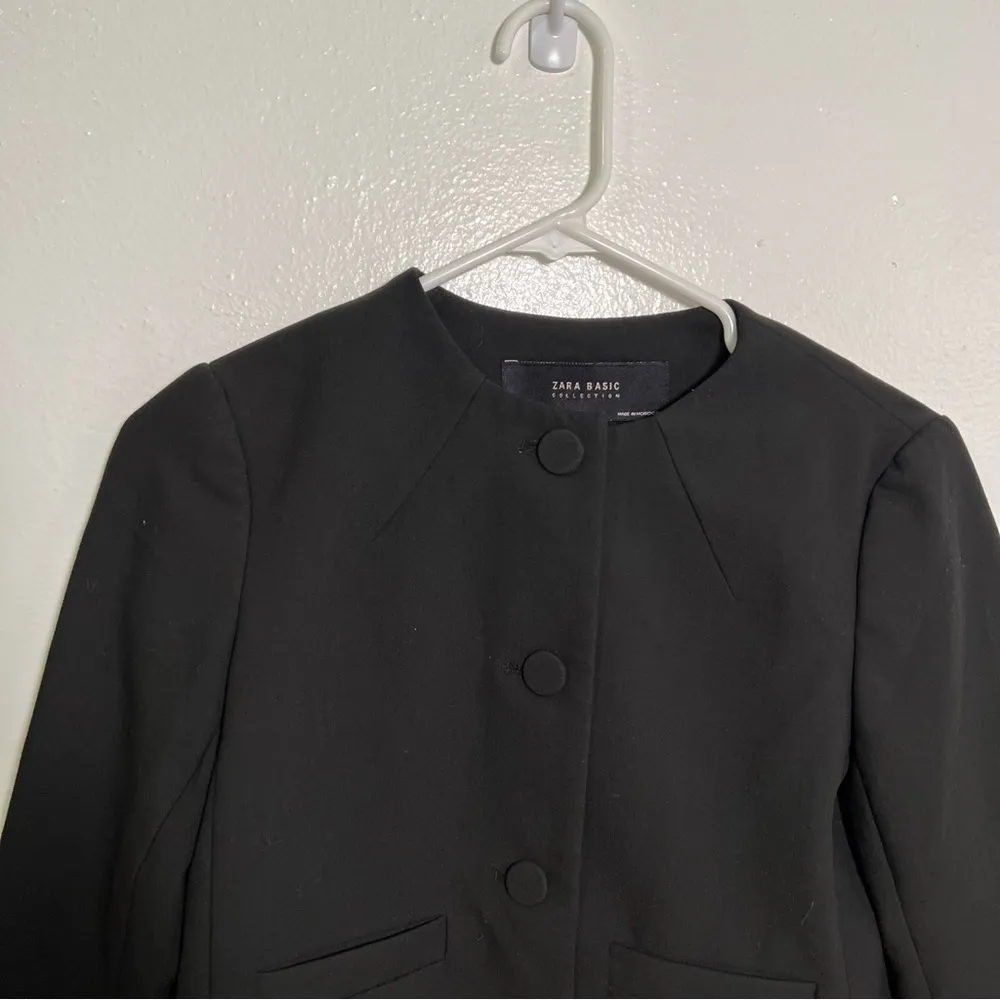 Zara Basic Collection Lace Trim Crop Blazer Black S - Image 3