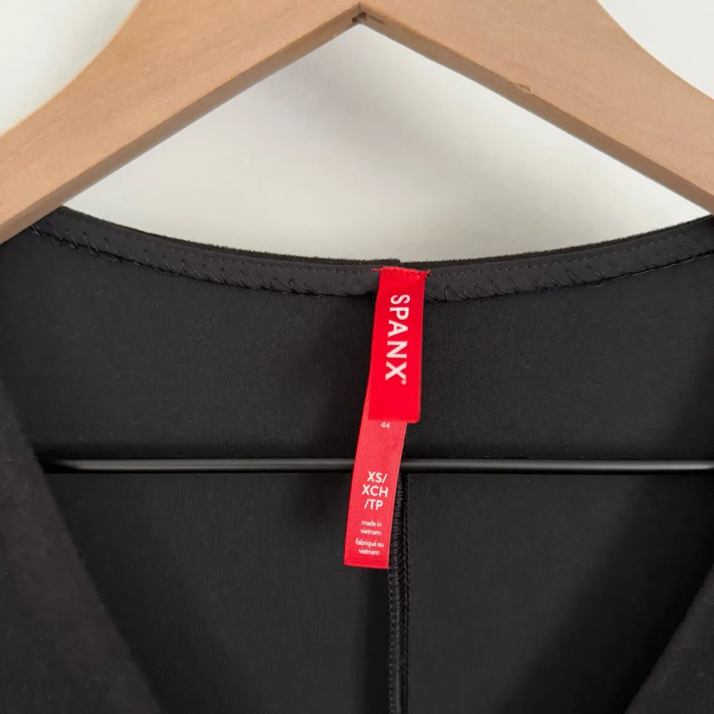 Spanx XS Faux Suede Column Mini Dress Short Sleeve Black Office Career Work - Image 5