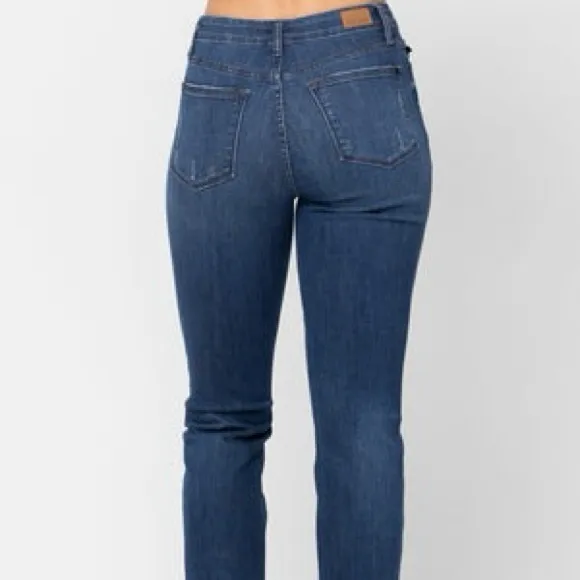 Judy Blue Button Fly Distressed Boyfriend Jeans - Dark Blue Size 7/28 - Image 4