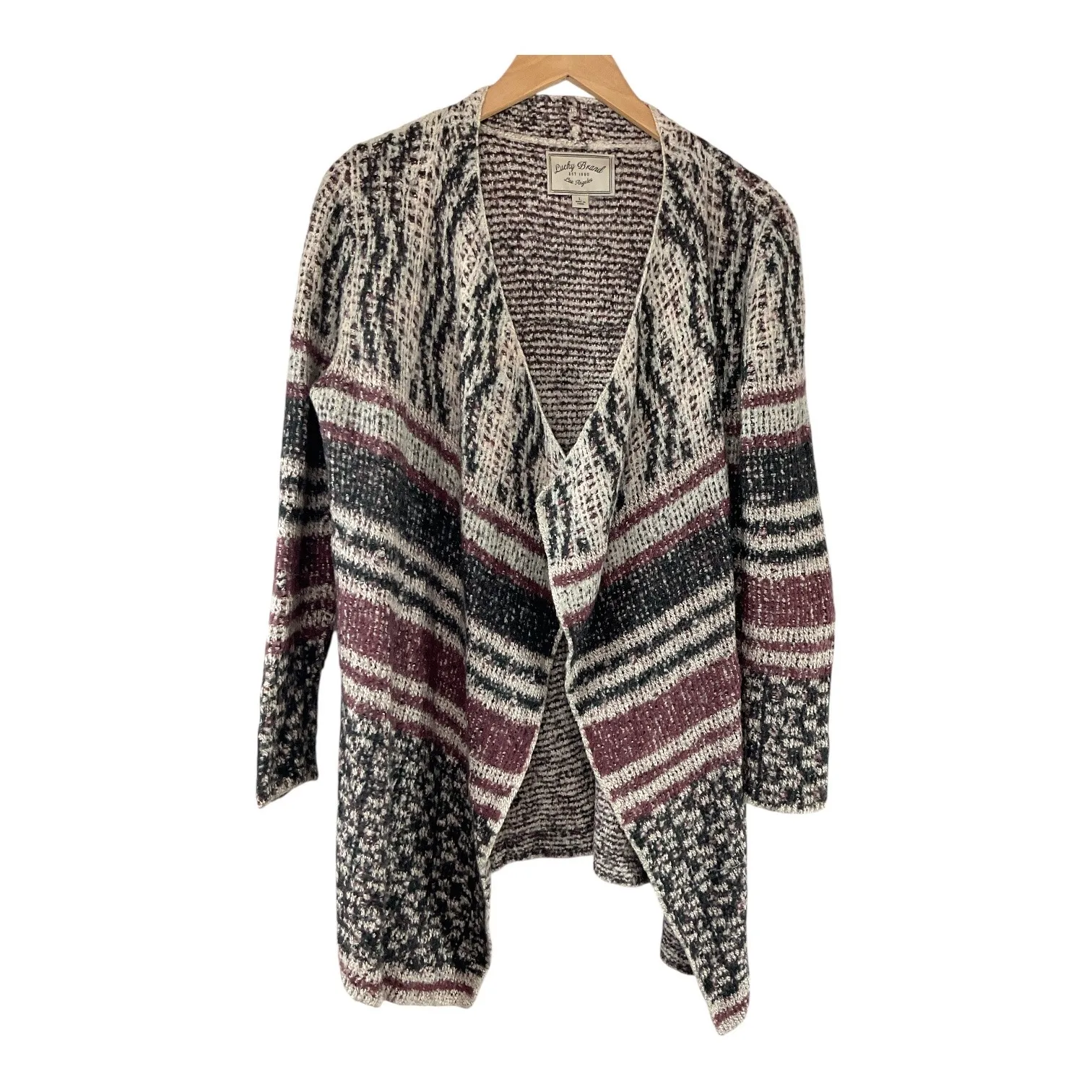 Lucky Brand Open Front Cardigan Sweater Knit Bohemian Style‎ Striped - Image 4