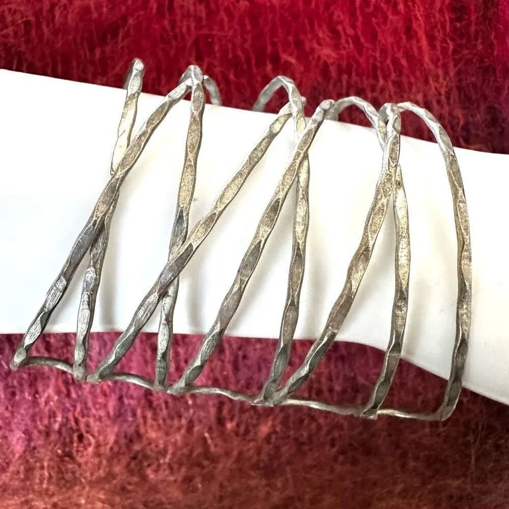 Silver tone wide cut out open cuff bracelet - Image 4