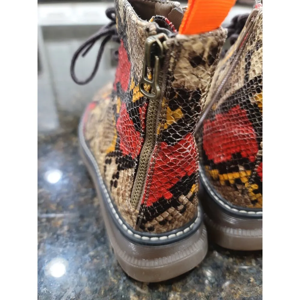Jellypop Combat Boots Womens Size 8 Multi Snakeskin Leather Round Toe Lace Up - Image 11