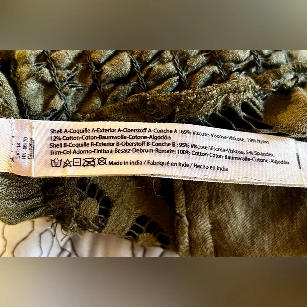 Free People One Adelia Lace Double  Ruffle  Lace Top in Olive Sparrow Sz L 💛 - Image 10