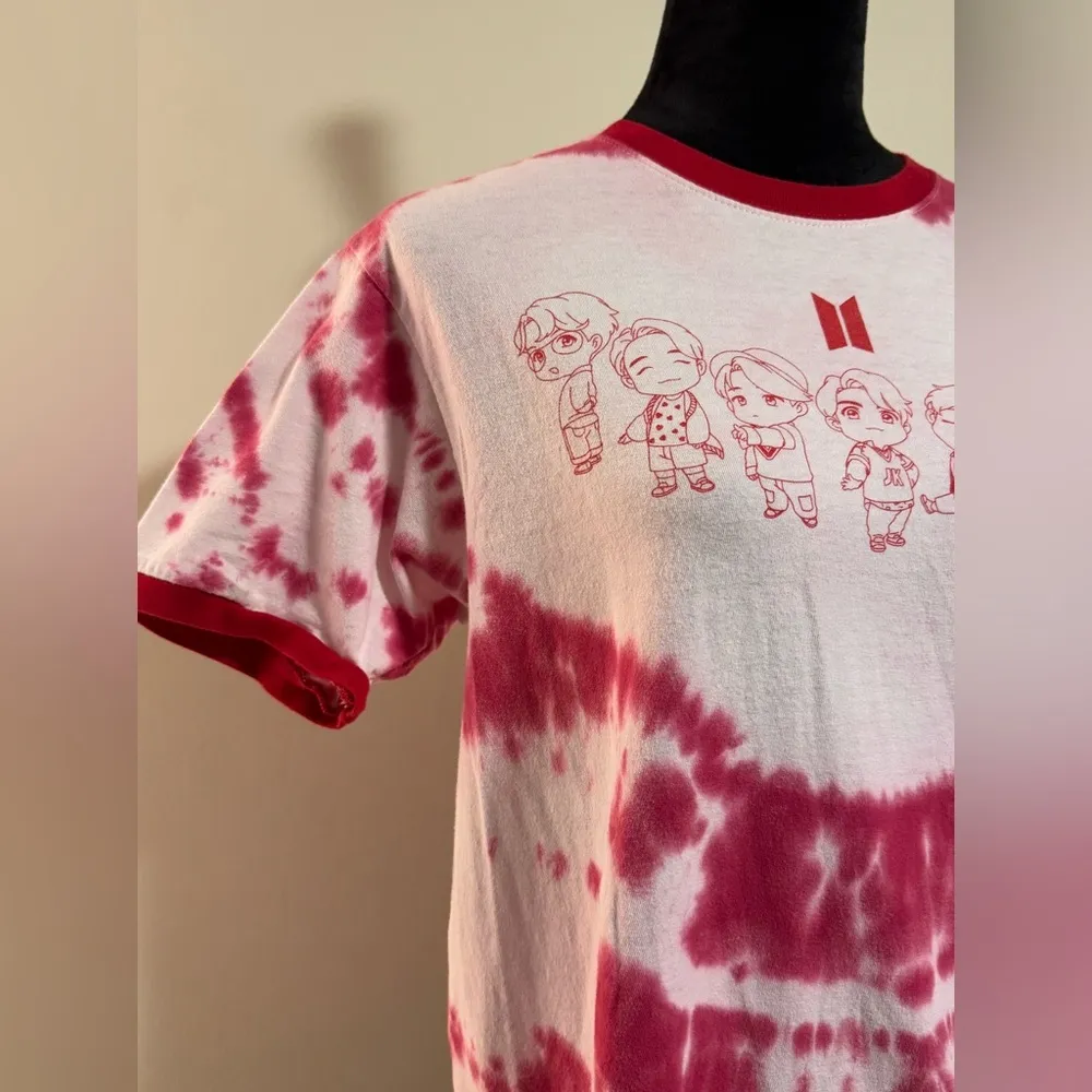 Handmade BT21 Red and White Tie Dye Graphic Tee size medium - Image 2