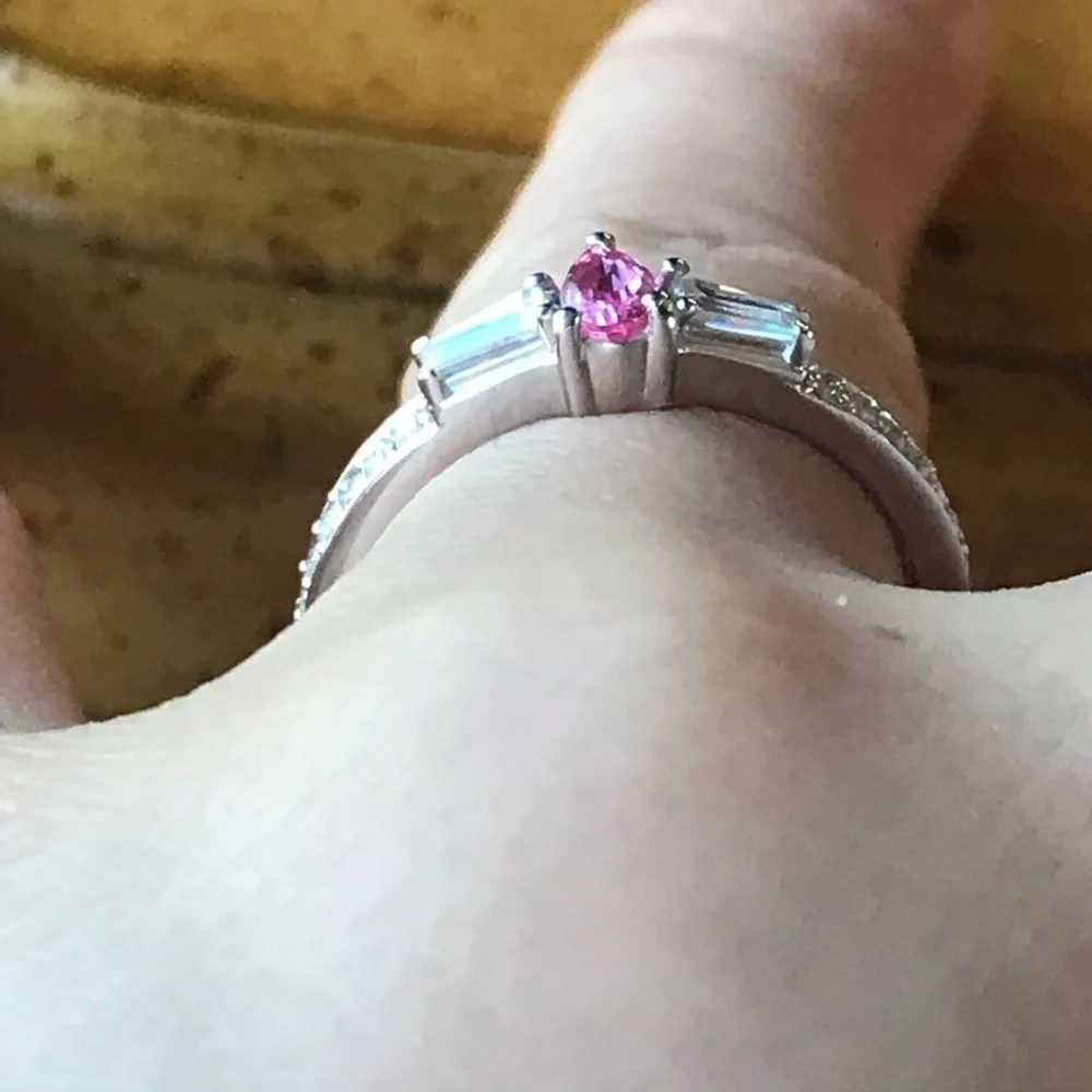 Natural Mahenge Pink Spinel Moissanite Sterling Silver Ring Size 7 - Image 2