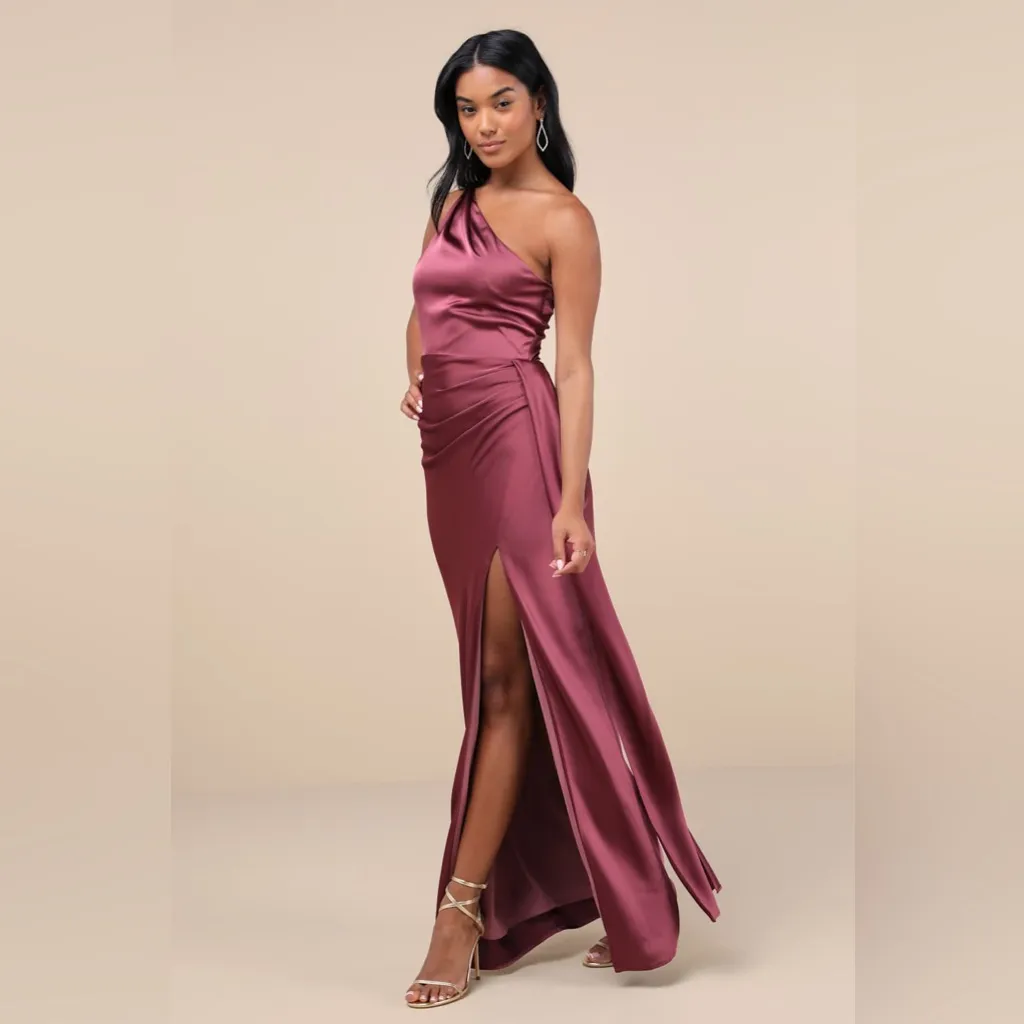 Lulus Signature Elegance Mauve Purple Satin One-Shoulder
Maxi Dress - Image 4
