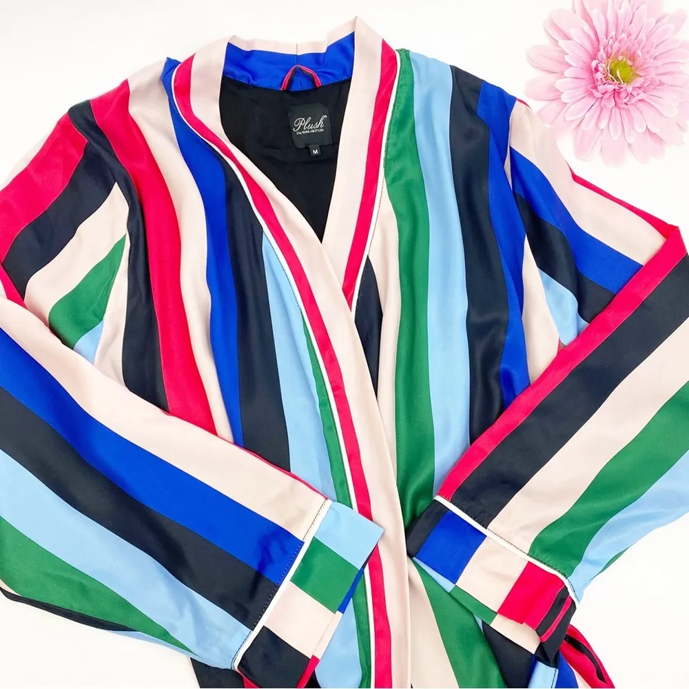 Plush Apparel X Revolve Rainbow Stripe Short Robe: Multicolor Size M - Image 6