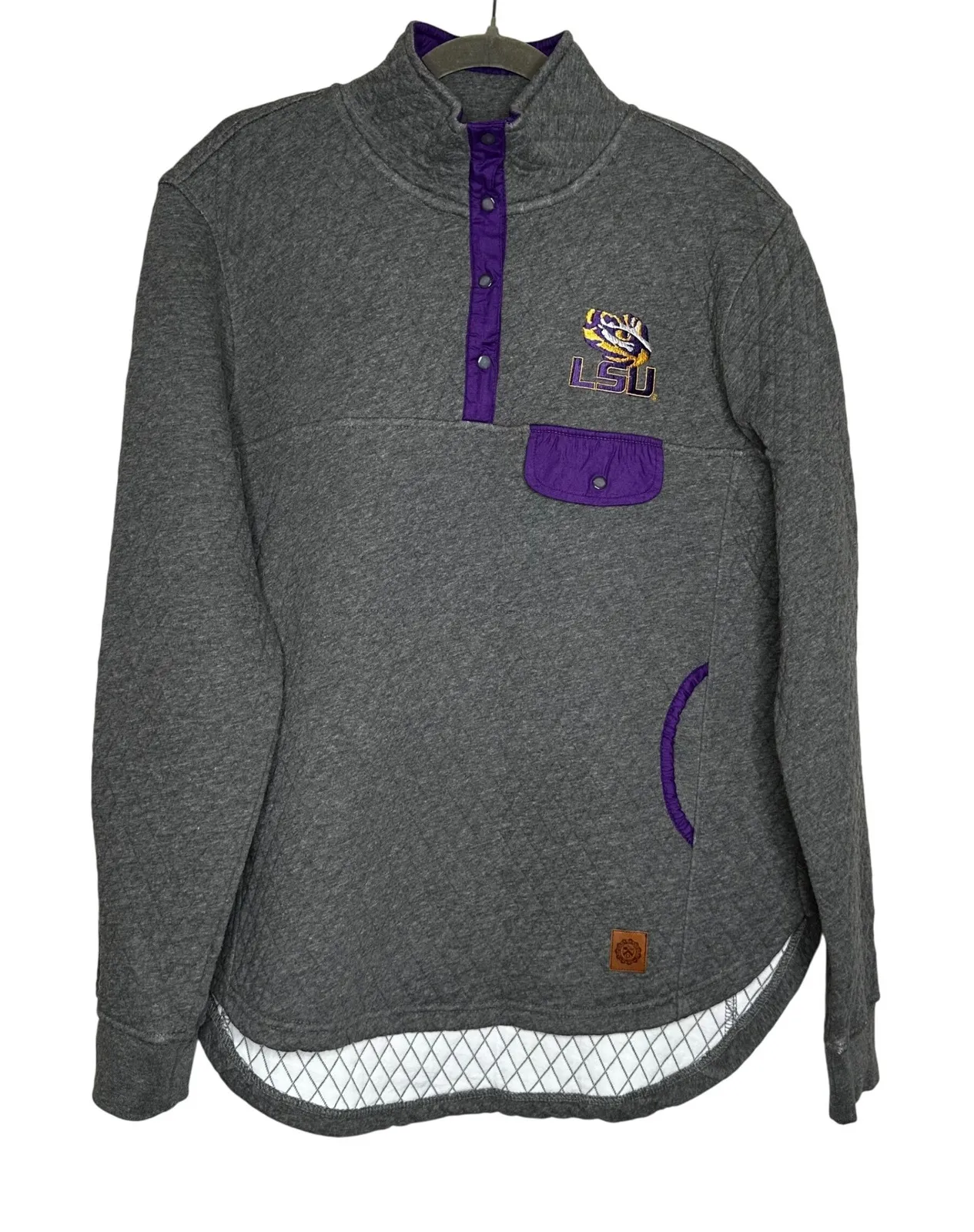 Three Square LSU Tigers Quilted Pullover Sweatshirt Women's XL Purple Accents Gray - Image 1