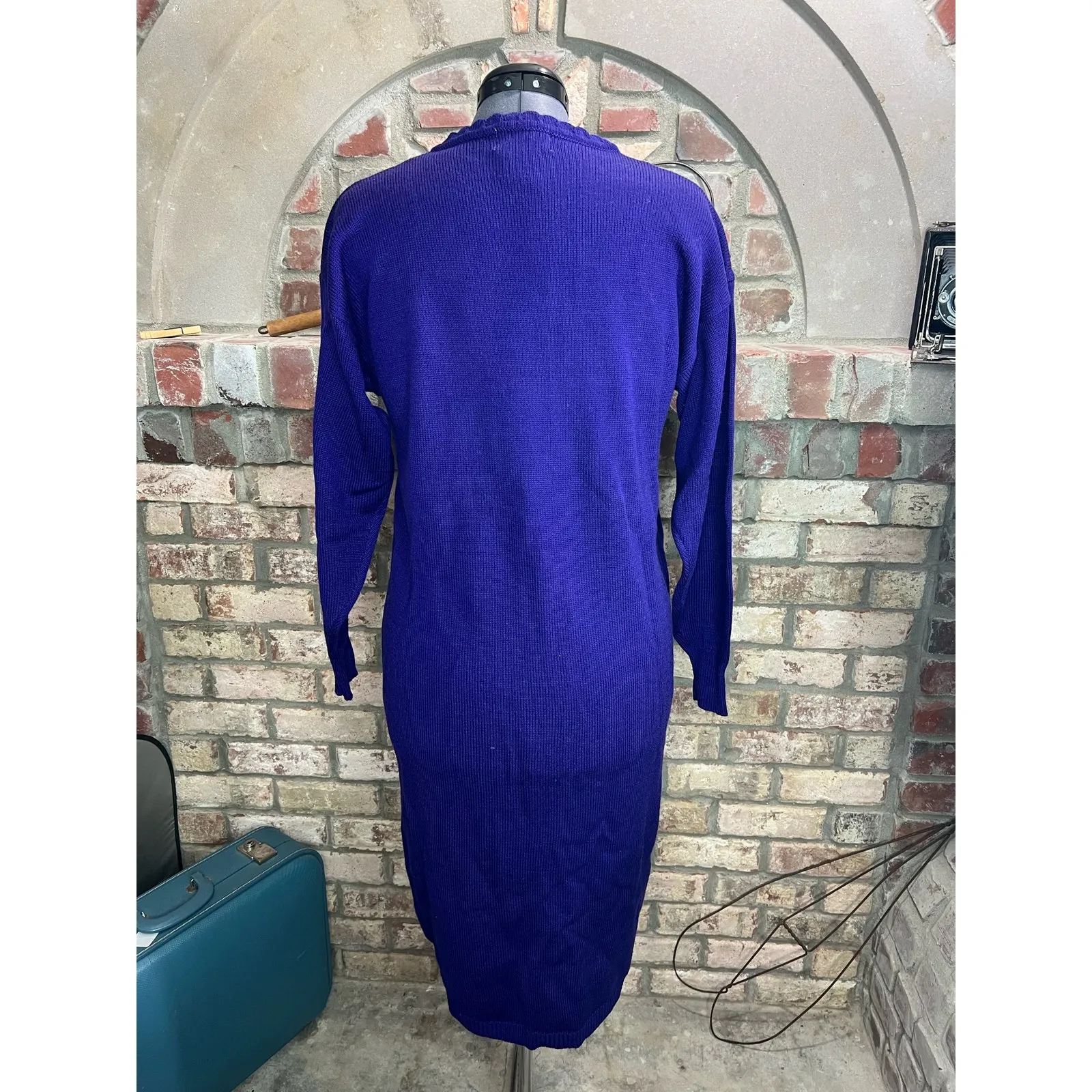 Sweater Dress beaded embellished glam 1980s shoulder pads purple Size M - Image 8