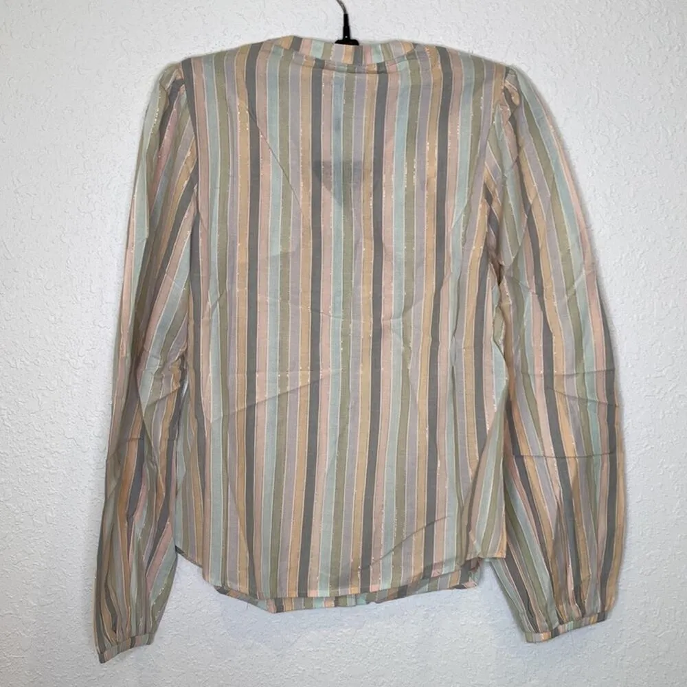 Joe’s Jeans Striped Button Down Blouse NWT Sz XS Cotton Metallic Designer - Image 2