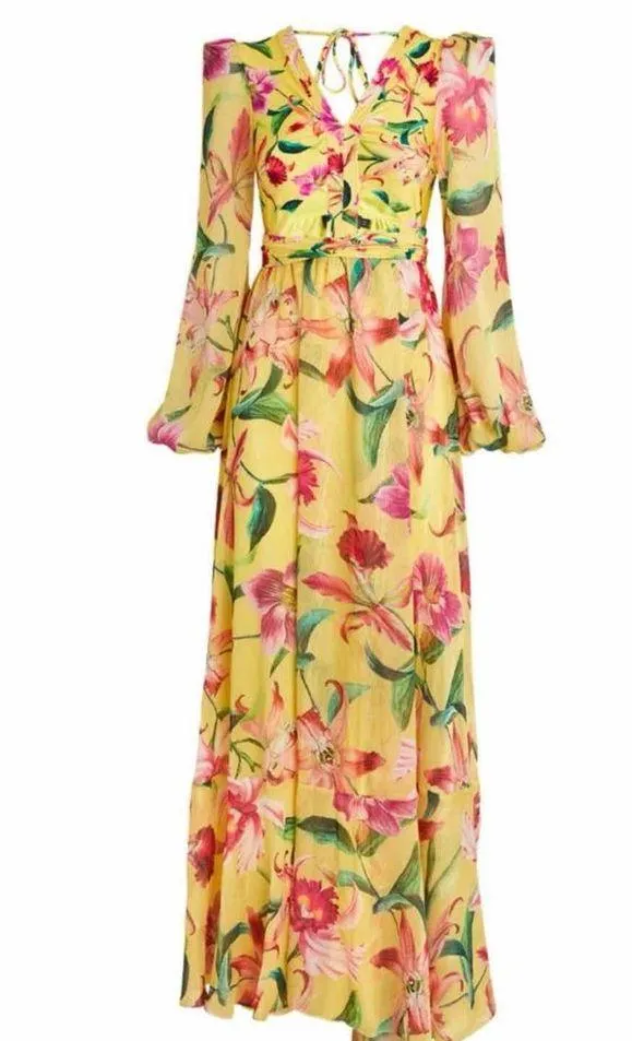 PatBO Laelia Cut Out Floral Maxi Dress Size XS Canary - Image 13