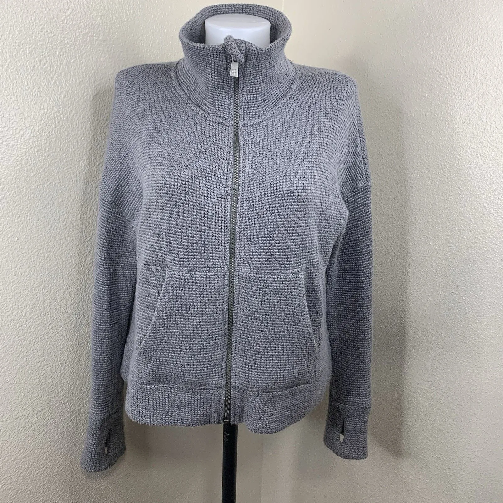 Sweaty Betty Charcoal Marl Gray Restful Boucle Full Zip Jacket Sz XS Sweater - Image 2