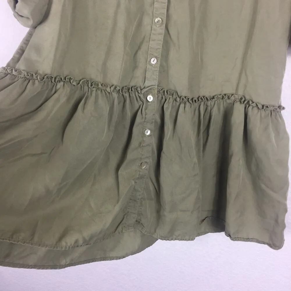 Zara Army Green Babydoll Ruffle Button Oversized Mini Dress XS Lightweight Beach - Image 12