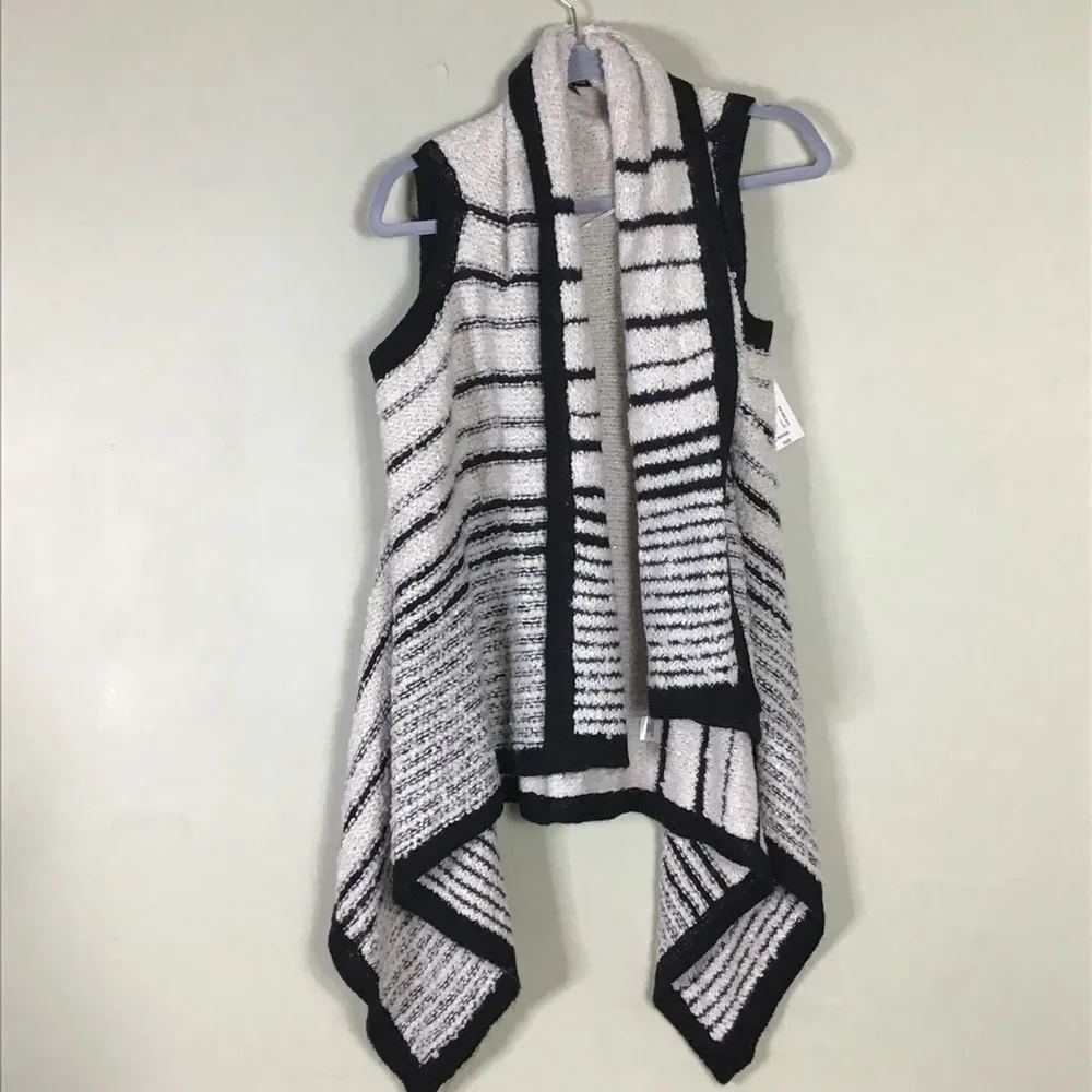 a.n.a. Women's Boho Chic Wool Blend Knit Open Duster Vest, Medium, Cream / Black - Image 5