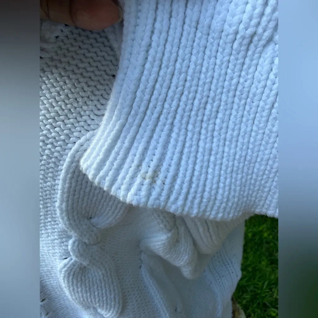 J. Crew Cable Knit White Sweater Chunky Cropped Preppy Academia Y2K - Image 7