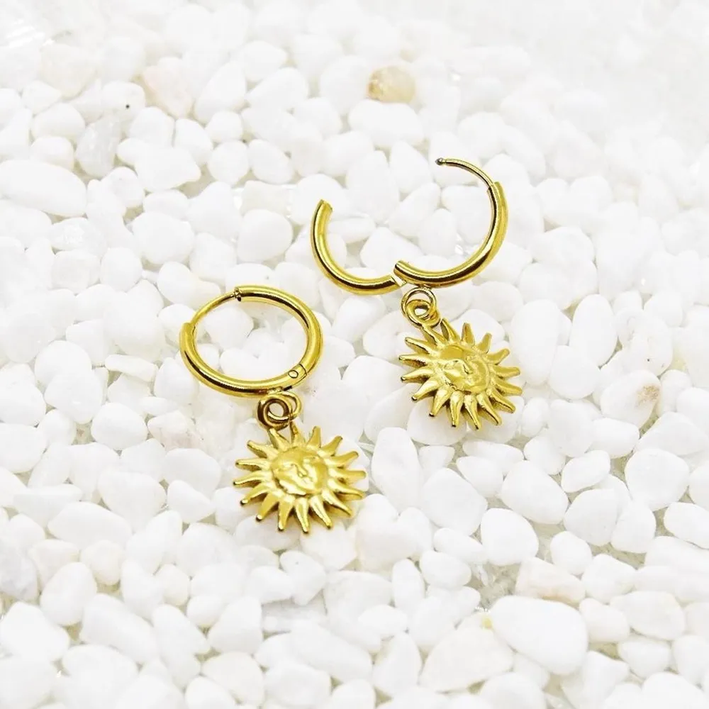18k Gold Plated Sun Hoop Earrings - Image 4