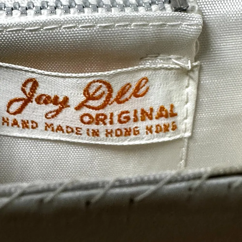 Vintage Jay Dee Clutch 80s Hand Made Beaded Embellished Flowers Zip Pocket Ivory White - Image 6