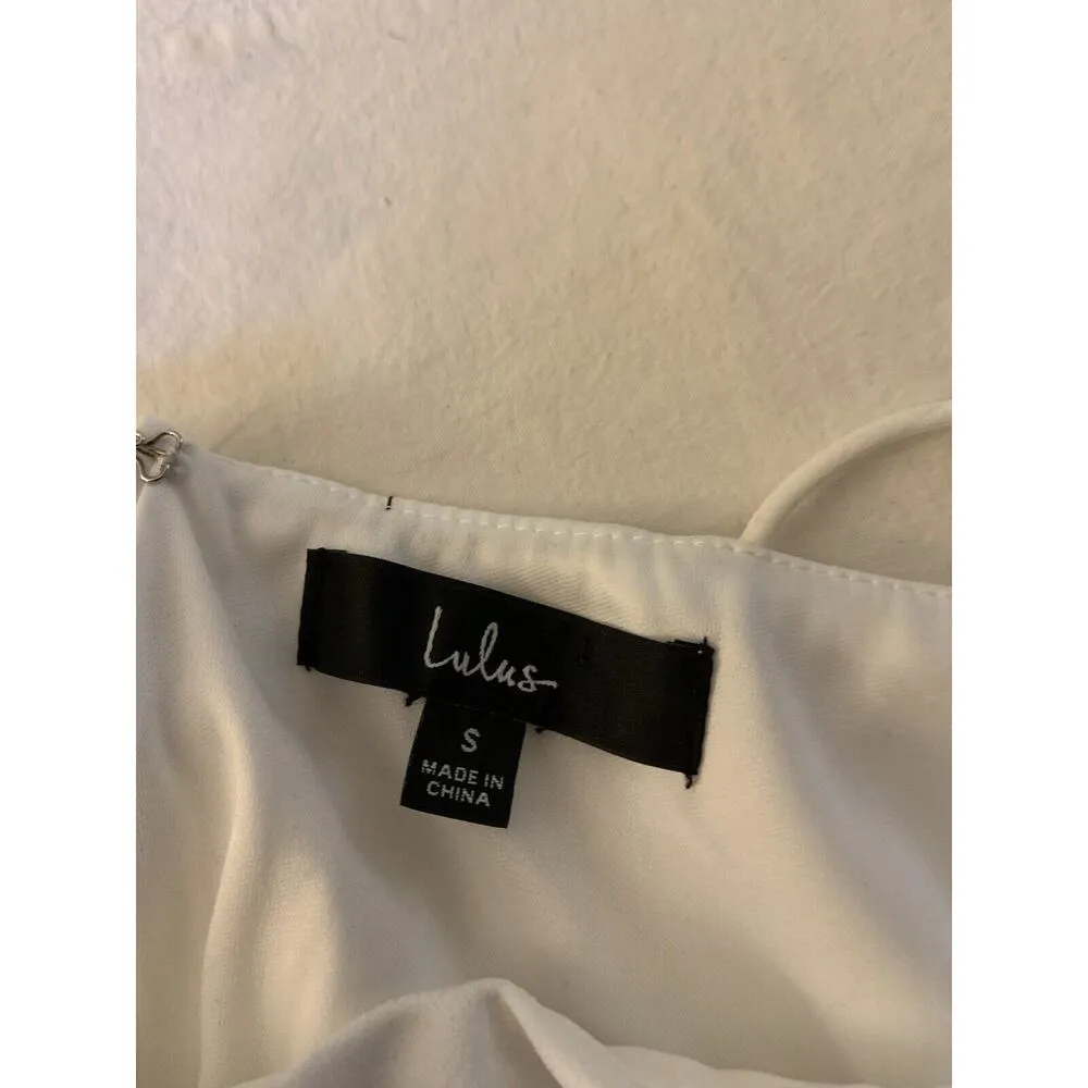 Lulus Fit & Flare Dress Womens Small Solid White Spaghetti Straps Front Slit - Image 6