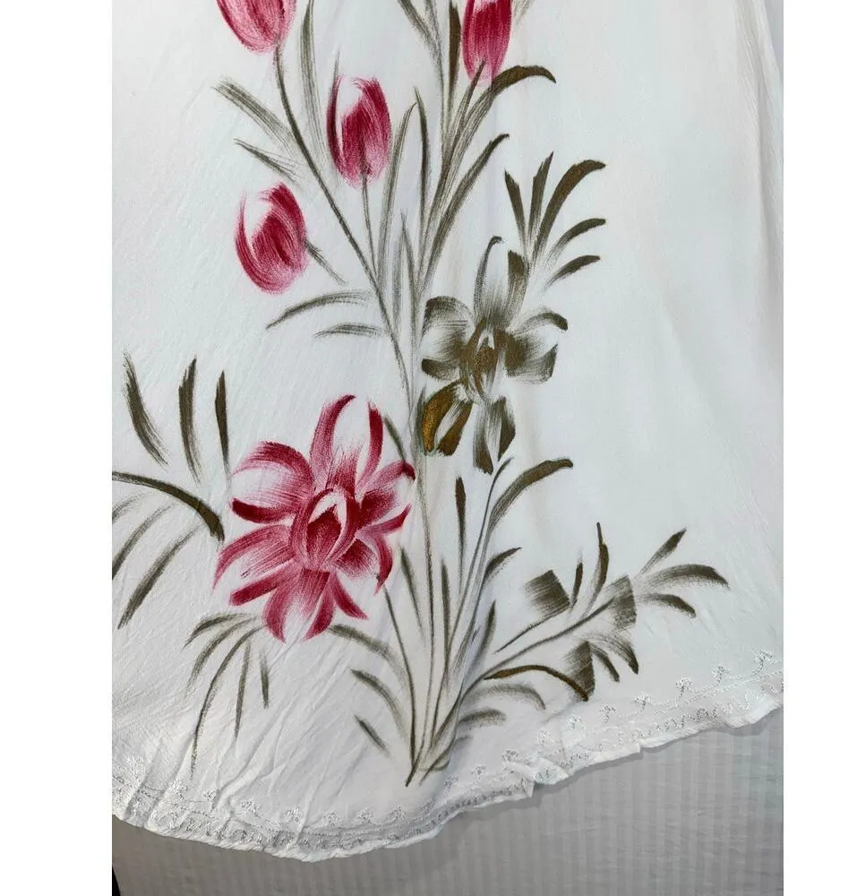 Fashion Force Embroidered White Maxi Dress Tulip Print Free Size Cover - Image 8