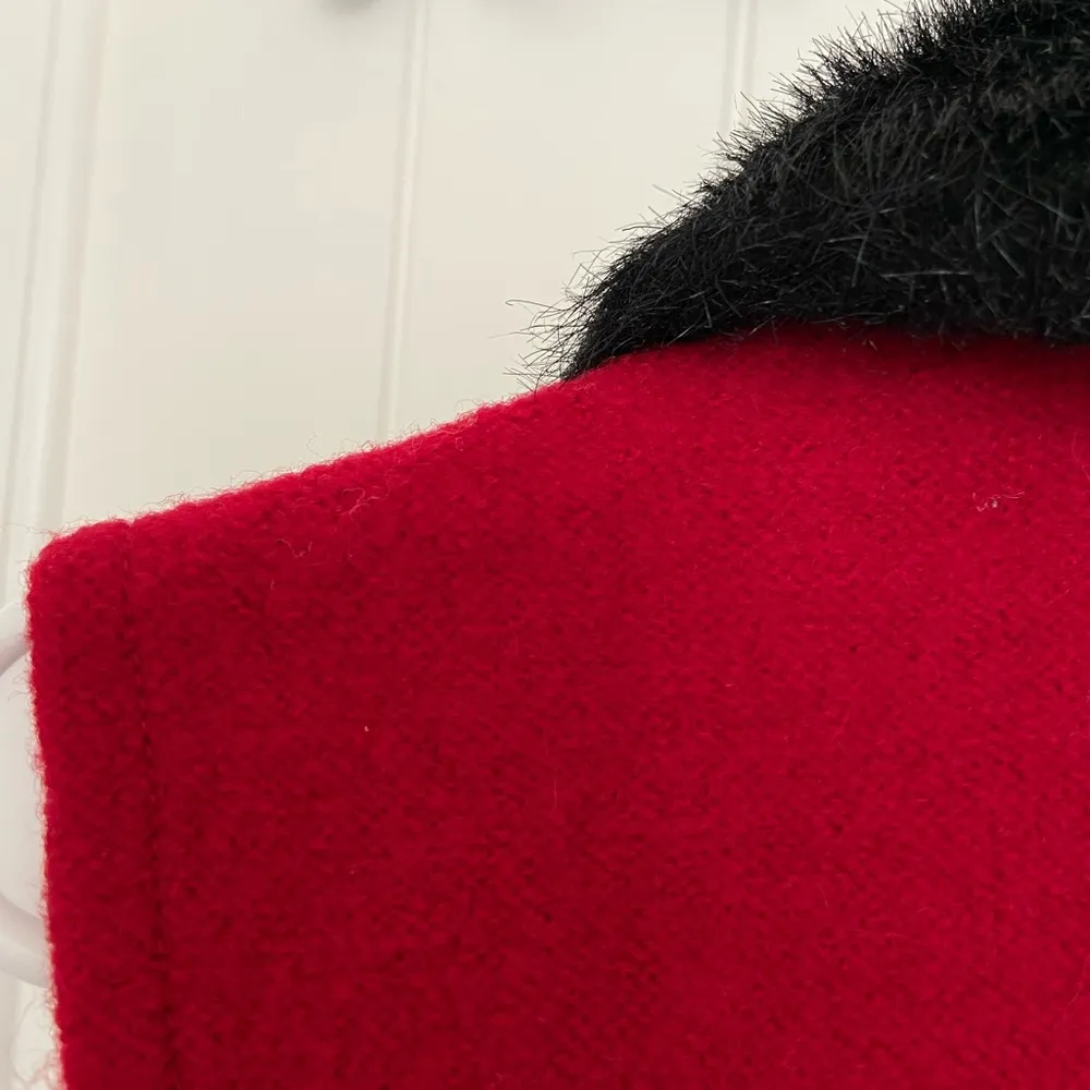 Vintage Tally Ho‎ women’s vest 100% wool faux fur collar zip red fashion Size M - Image 7