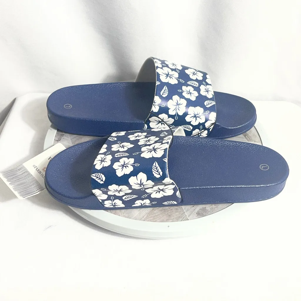 Bon Voyage Starboard Blue Floral Slide Sandals Women’s Size L New w/ Tag - Image 4