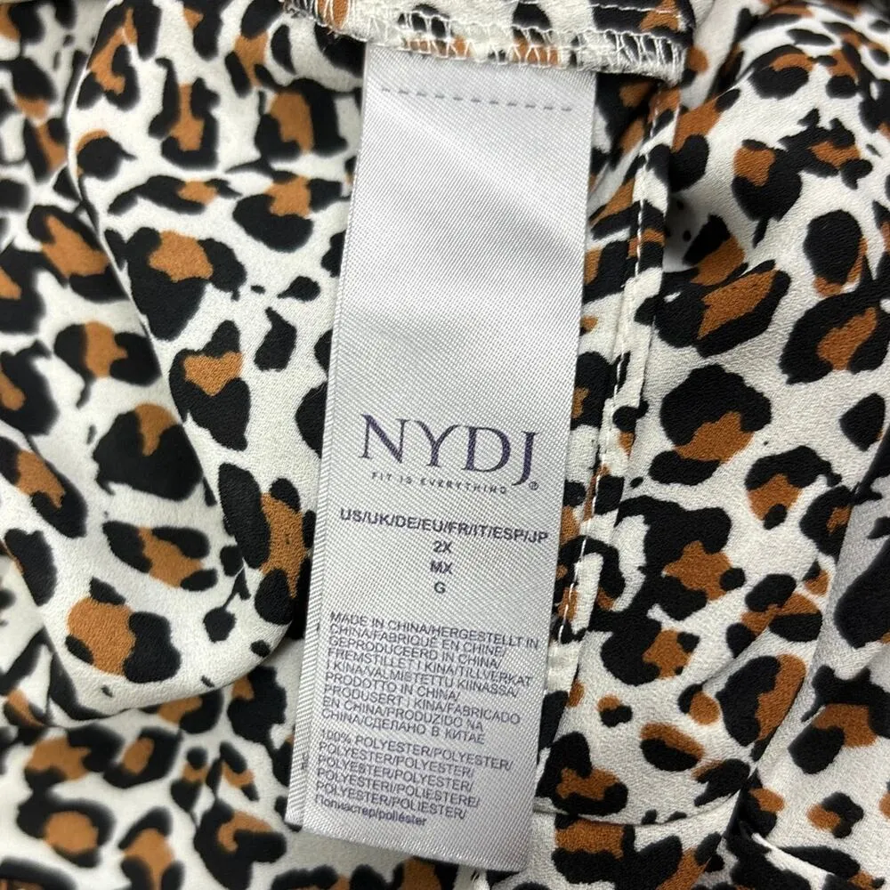 NYDJ Black Brown Leopard Print Henley Pleat Back 3/4 Sleeve Tunic Blouse Size 2X - Image 7