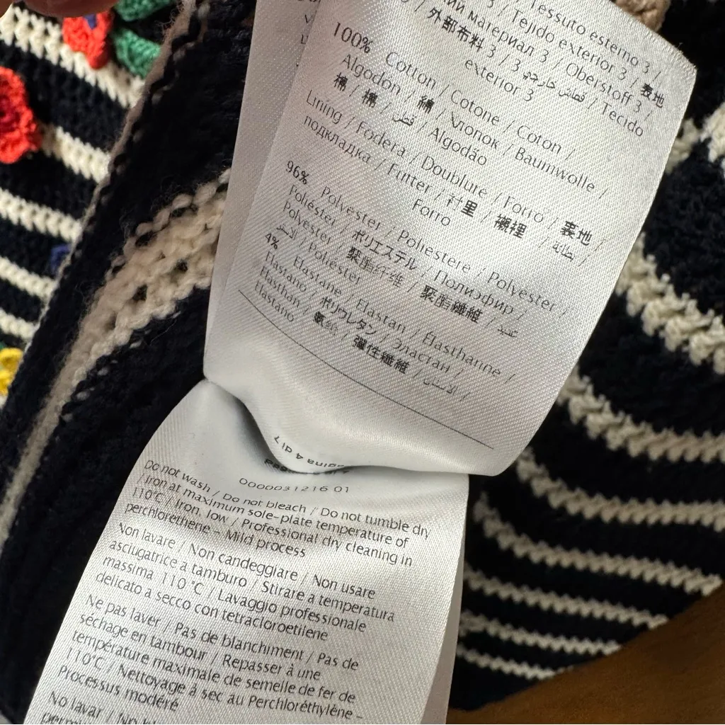 RED Valentino London Kaye Long Sleeve Knit Sweater Dress Stripes Crochet Medium - Image 12