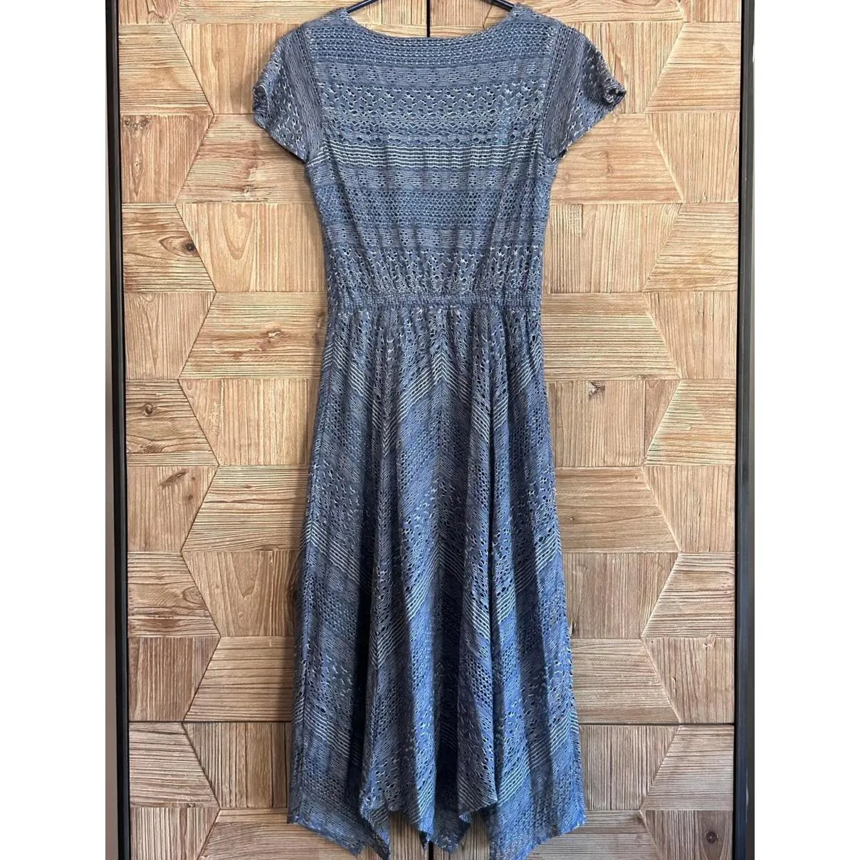Reba Womens Blue Midi Dress Size S Lace Embroidery Flared - Image 5