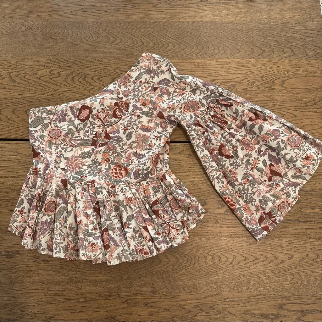 Anthropologie Love The Label One Balloon Sleeve Floral Peplum Blouse XS NWT White - Image 2