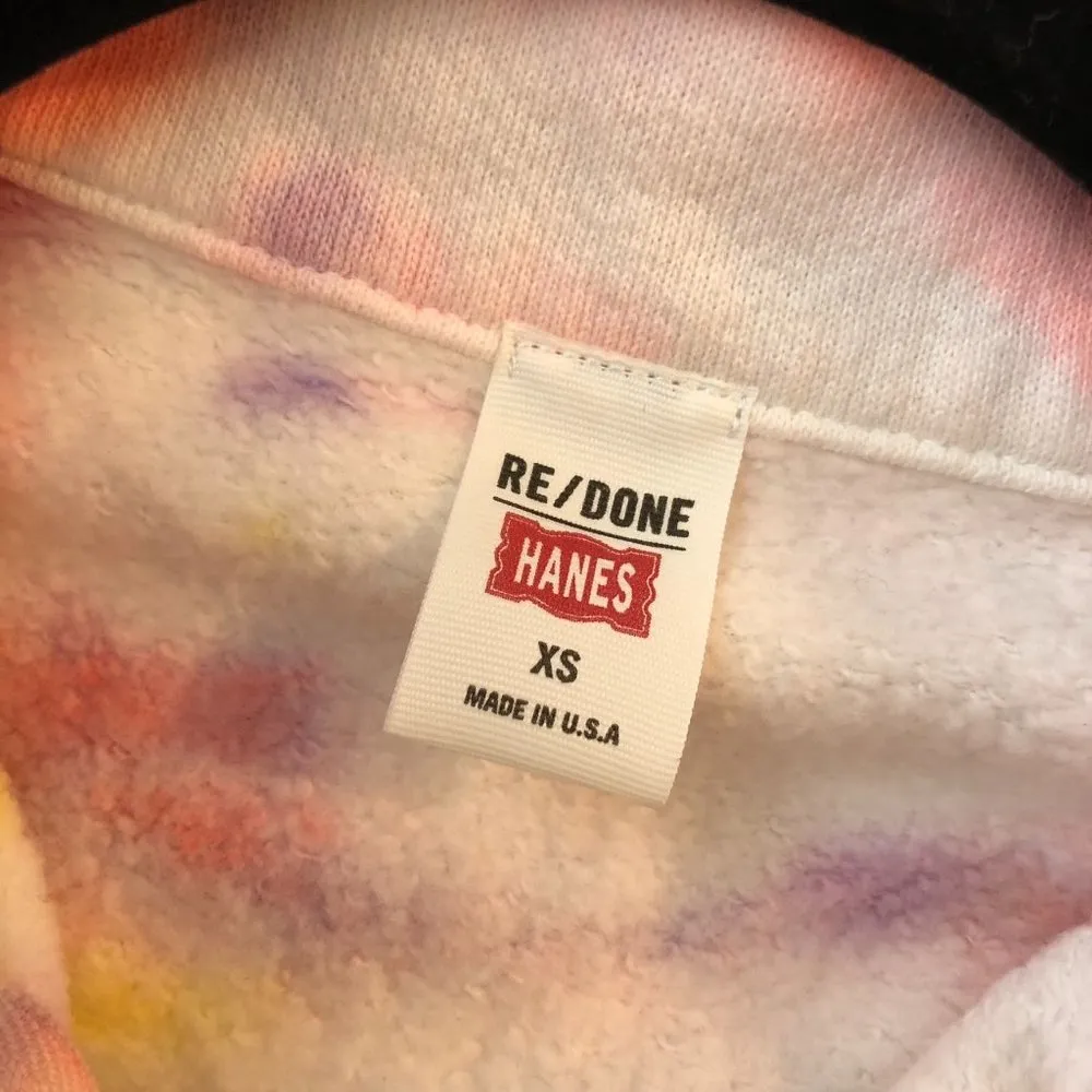 Re/Done Womens Hanes 70s Half Zip Sweatshirt Pullover Tie Dye Cotton Orange XS - Image 6