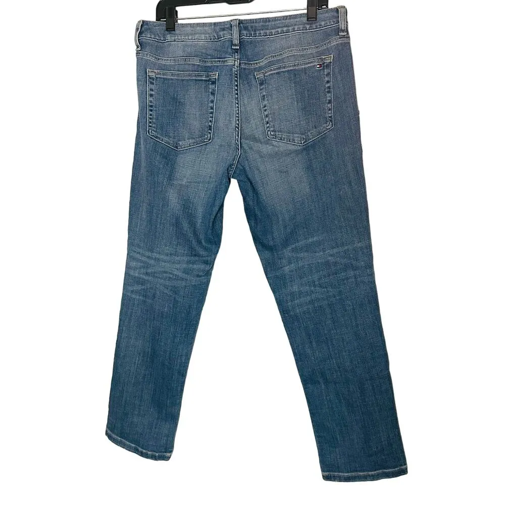 TOMMY HILFIGER Women's Medium Wash Patchwork Y2K Boyfriend Denim Jeans Size 8 - Image 2