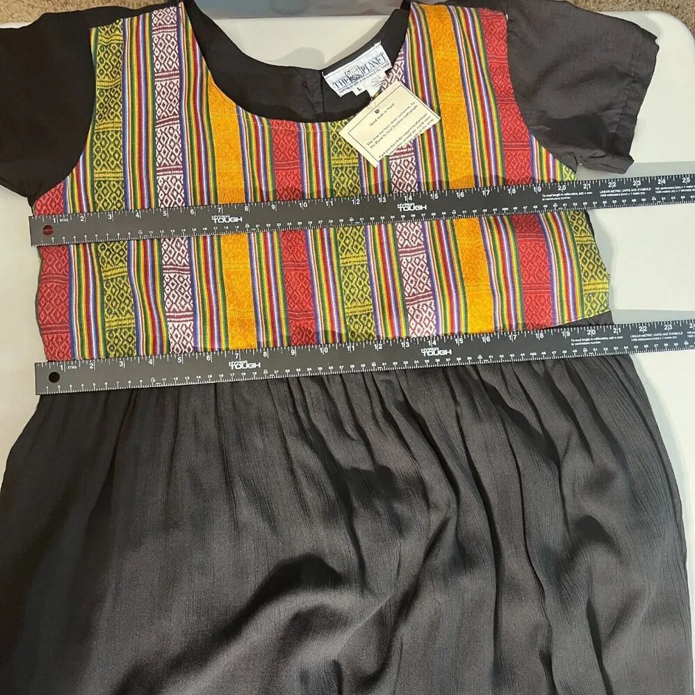 The Planet Maxi Dress Large Black Multicolor Nepal Gauze Peasant Hippie Boho New - Image 3