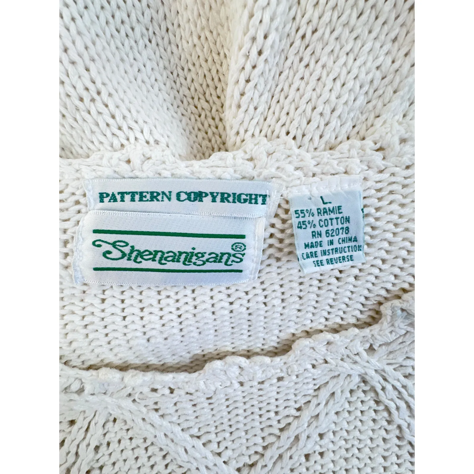 Vintage Shenanigans White Knit Sweater Floral Crochet Hem Boho Cottagecore L7 Size L - Image 8