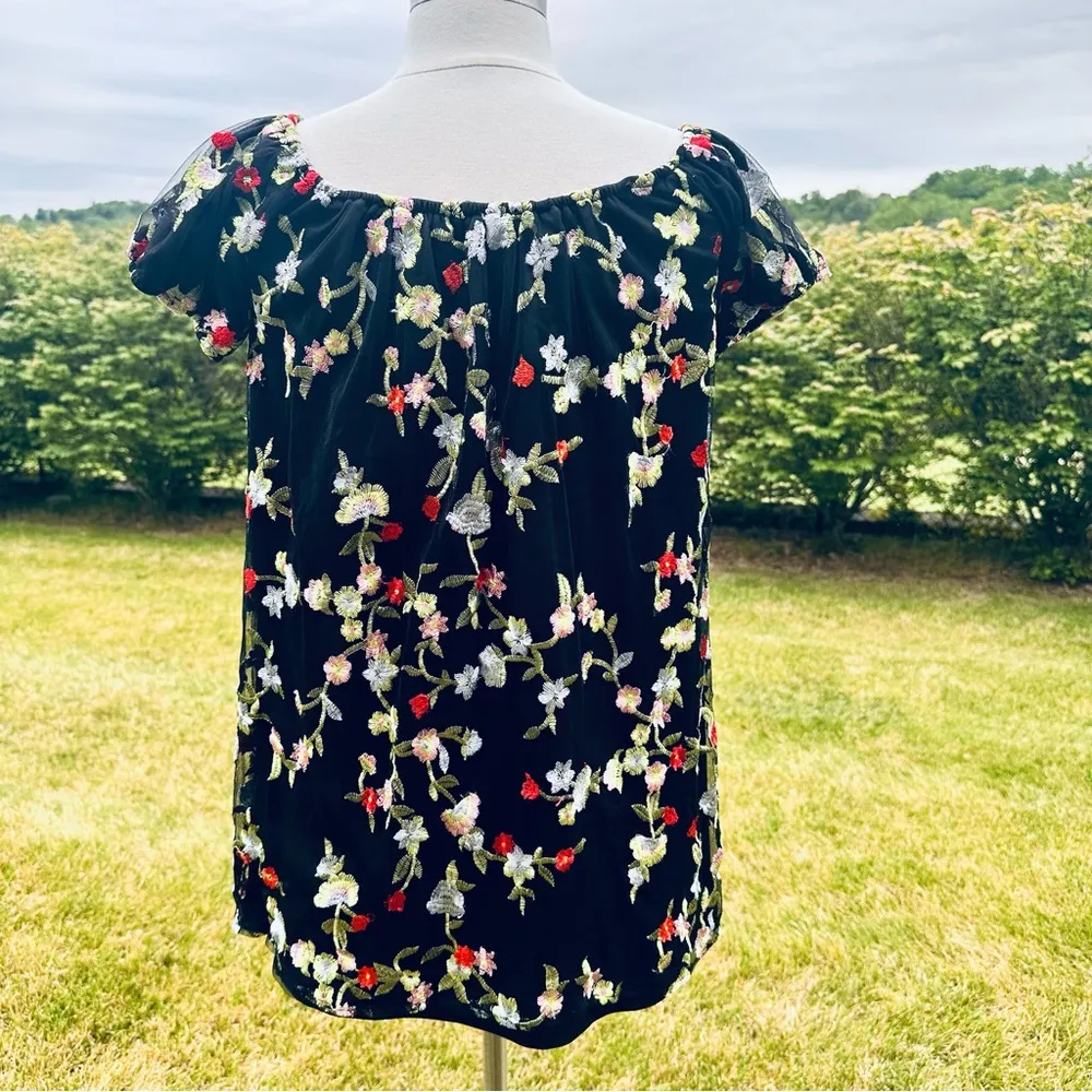 Urban Outfitters Kimchi Blue Black Floral Embroidered Off the Shoulder Dress - Image 7