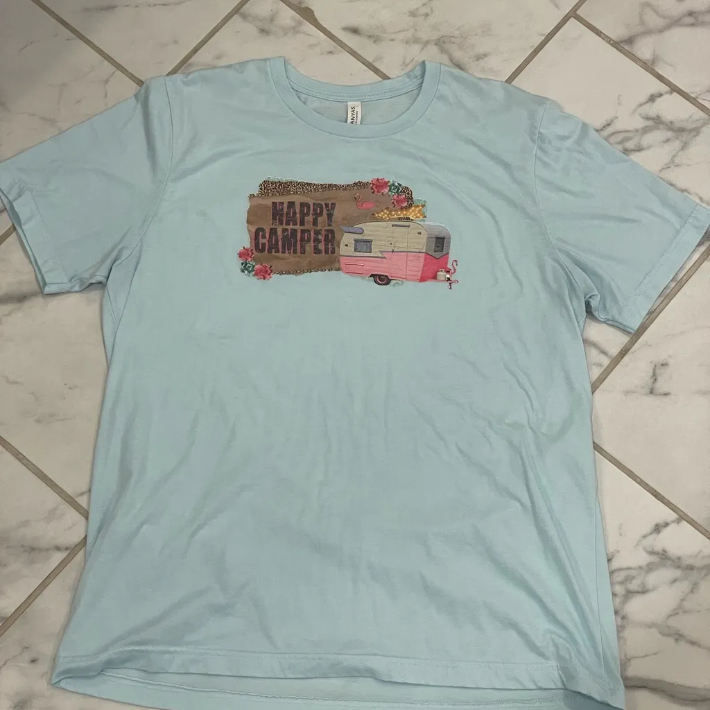 Happy Camper Vintage RV Bella Light Blue T-shirt XL - Image 2