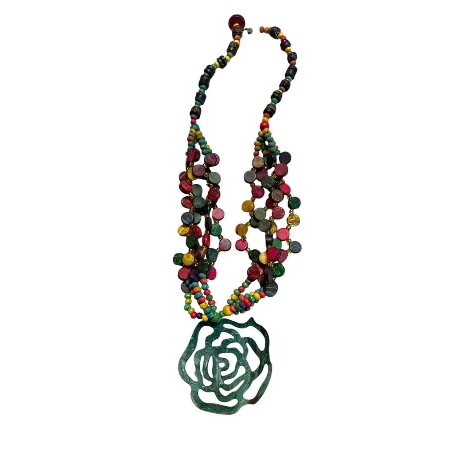 Costa Rican Artisan Colorful Wood Bead Necklace - Image 3