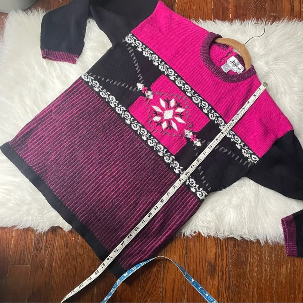 Vintage 80s Sweater Pink & black Snowflake Size L - Image 7